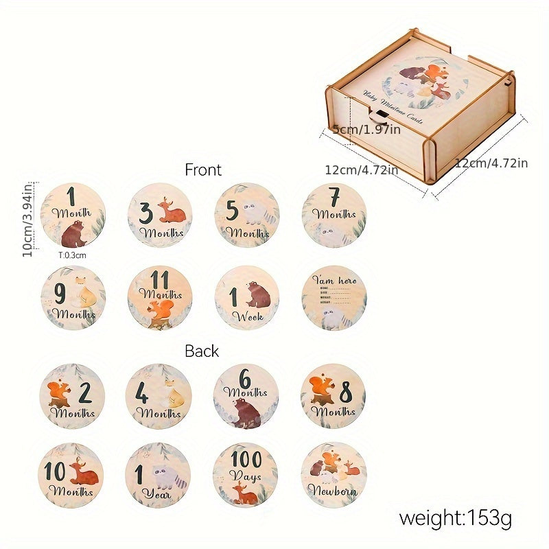 Wooden Baby Milestone Coasters Forest Animals Set for Growth Photos and Memories