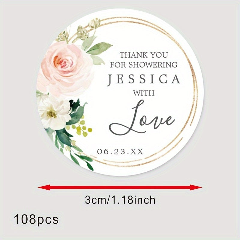 Personalized Bridal Shower Labels Custom Thank You Stickers Name and Date Recyclable Matte Finish