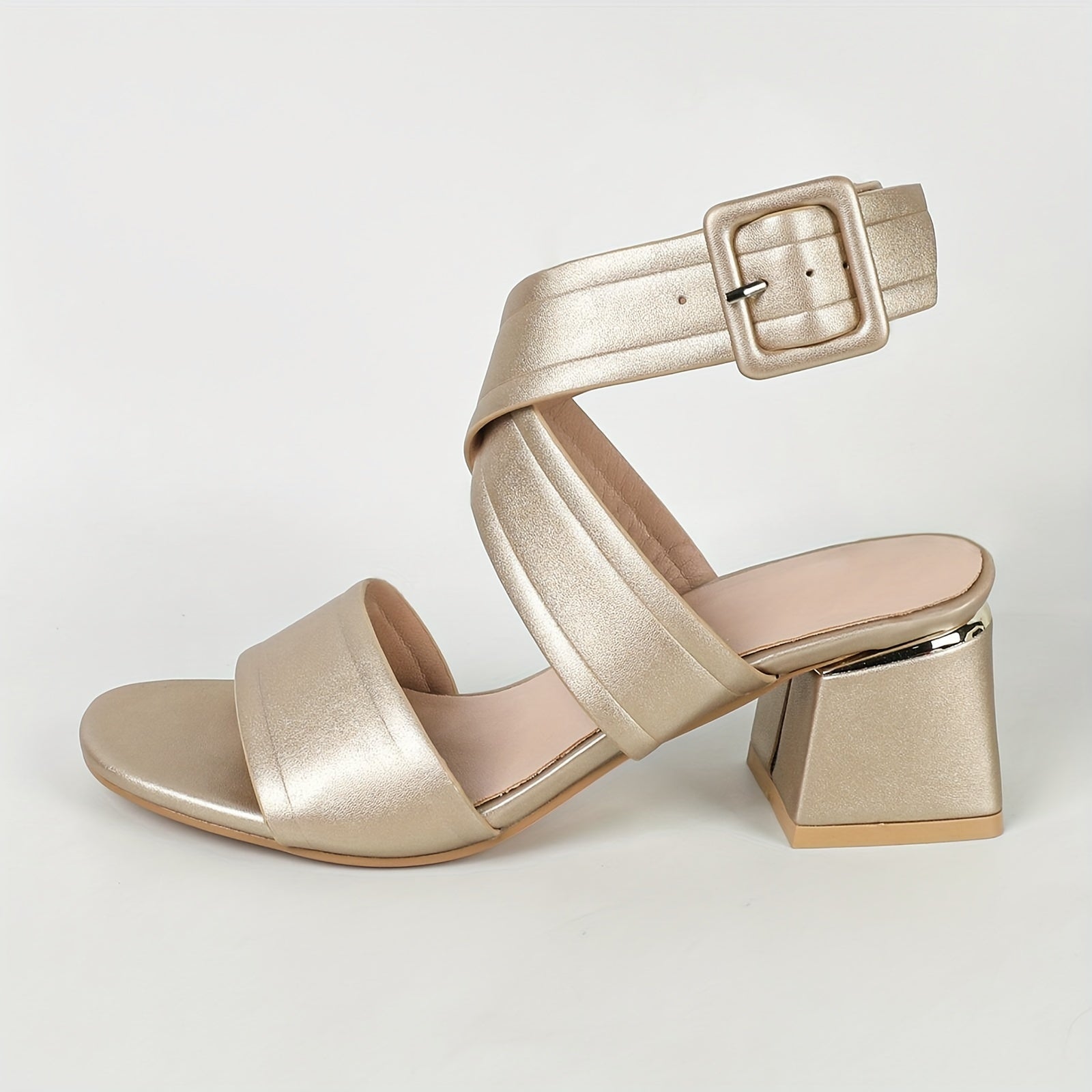 Women's Solid Color Wedge Heel Sandals with Ankle Buckle Strap