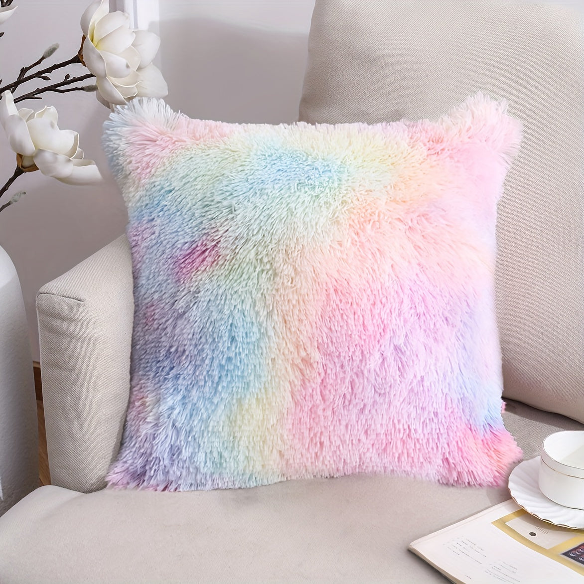 40.64 cm Fuzzy Throw Pillow Cover with Zipper Square Cushion Cover for Sofa Bed Decor