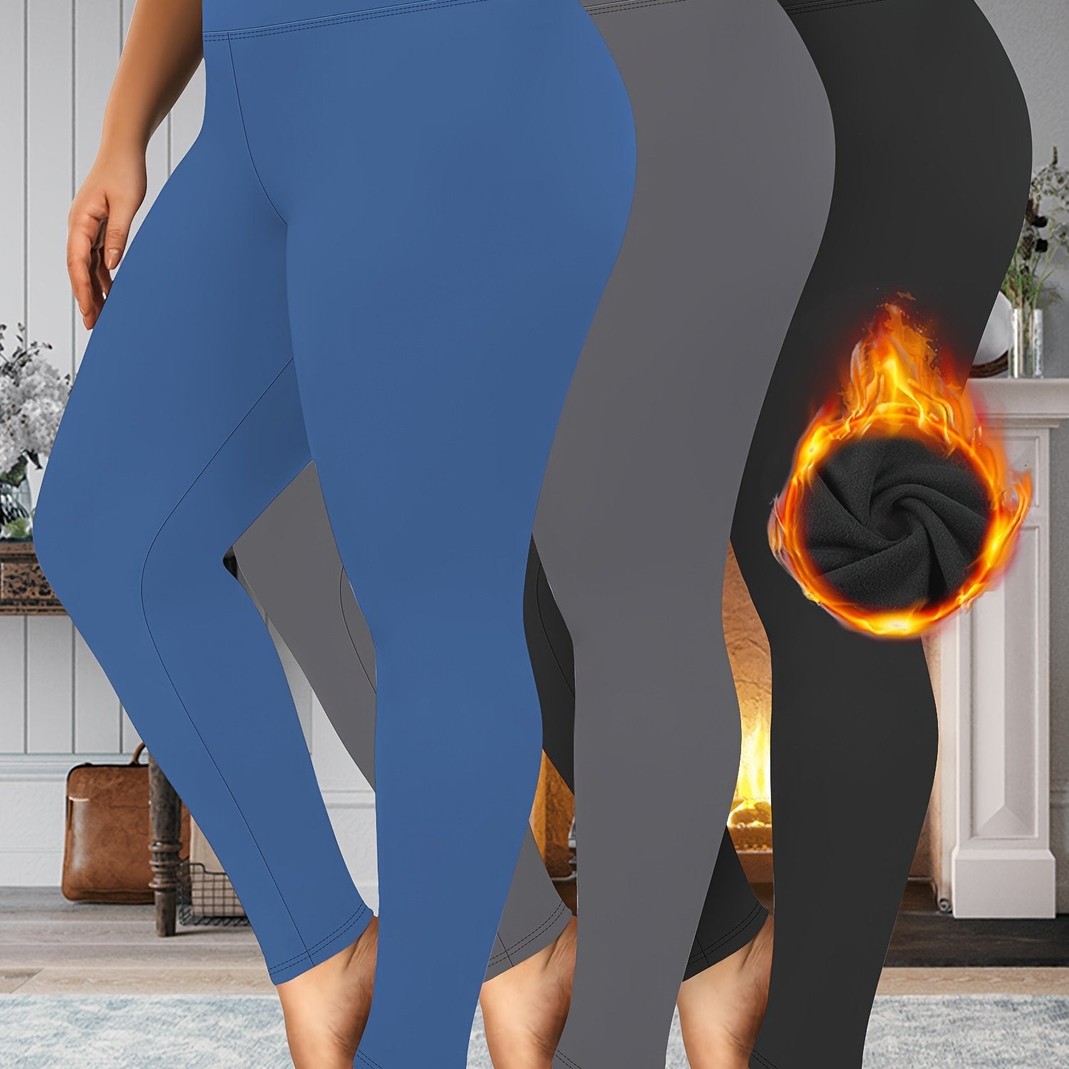 Leggings de talla grande para mujer con cintura alta y forro de felpa para otoño e invierno cálido