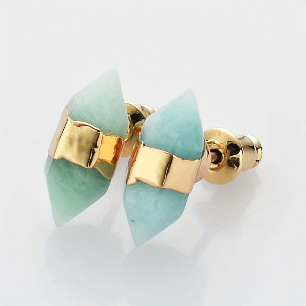 14K oltin qoplamali zamonaviy olti burchakli quloq uzuklari, tabiiy tosh va 925 kumush quloq ignasi - mis aksentlari, kundalik kiyim va sovg'a uchun mukammal minimalist dizayn, noyabr oyining tug'ilgan toshi.