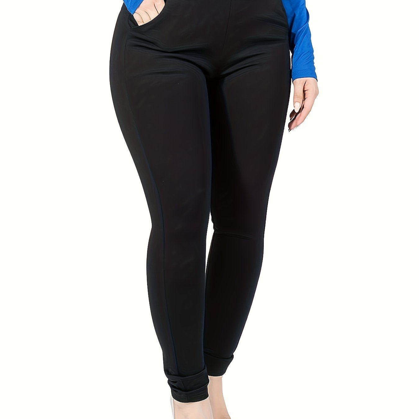 Women's Slim Fit High-Waisted Stretch Pants Black Pockets Fall Trousers