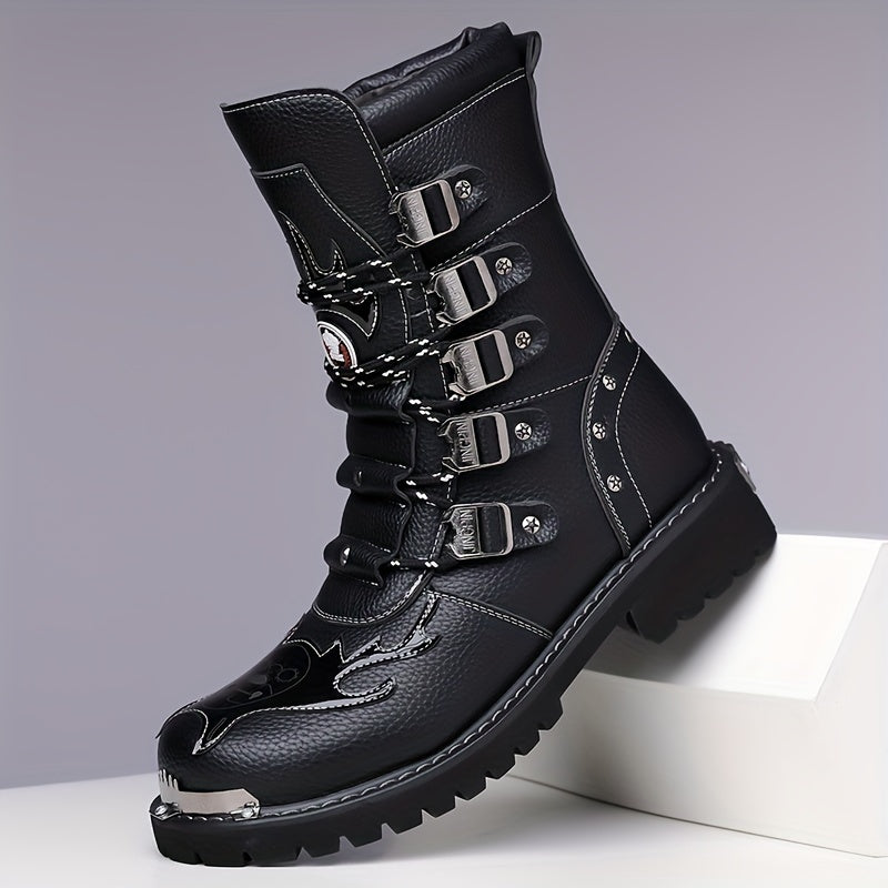 Men's High Top Boots Outdoor Casual Rubber Sole Lace Up Solid Color