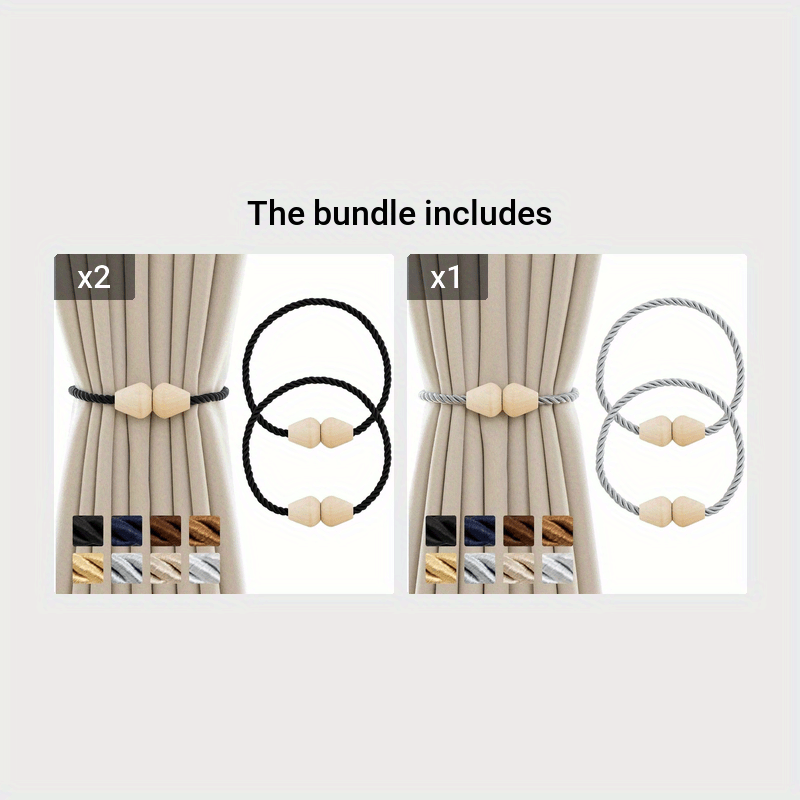 Set of 2 Wooden Magnetic Boho Rope Curtain Tiebacks Beige Window Holdbacks