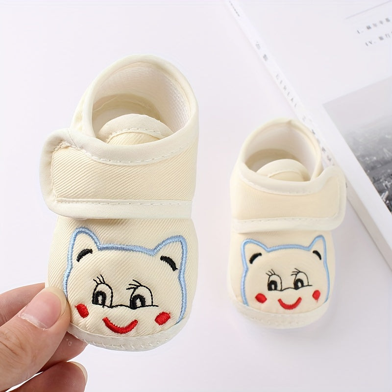 Baby Toddler Light Blue Cartoon Face Non-Slip Fabric Walking Shoes for First Steps