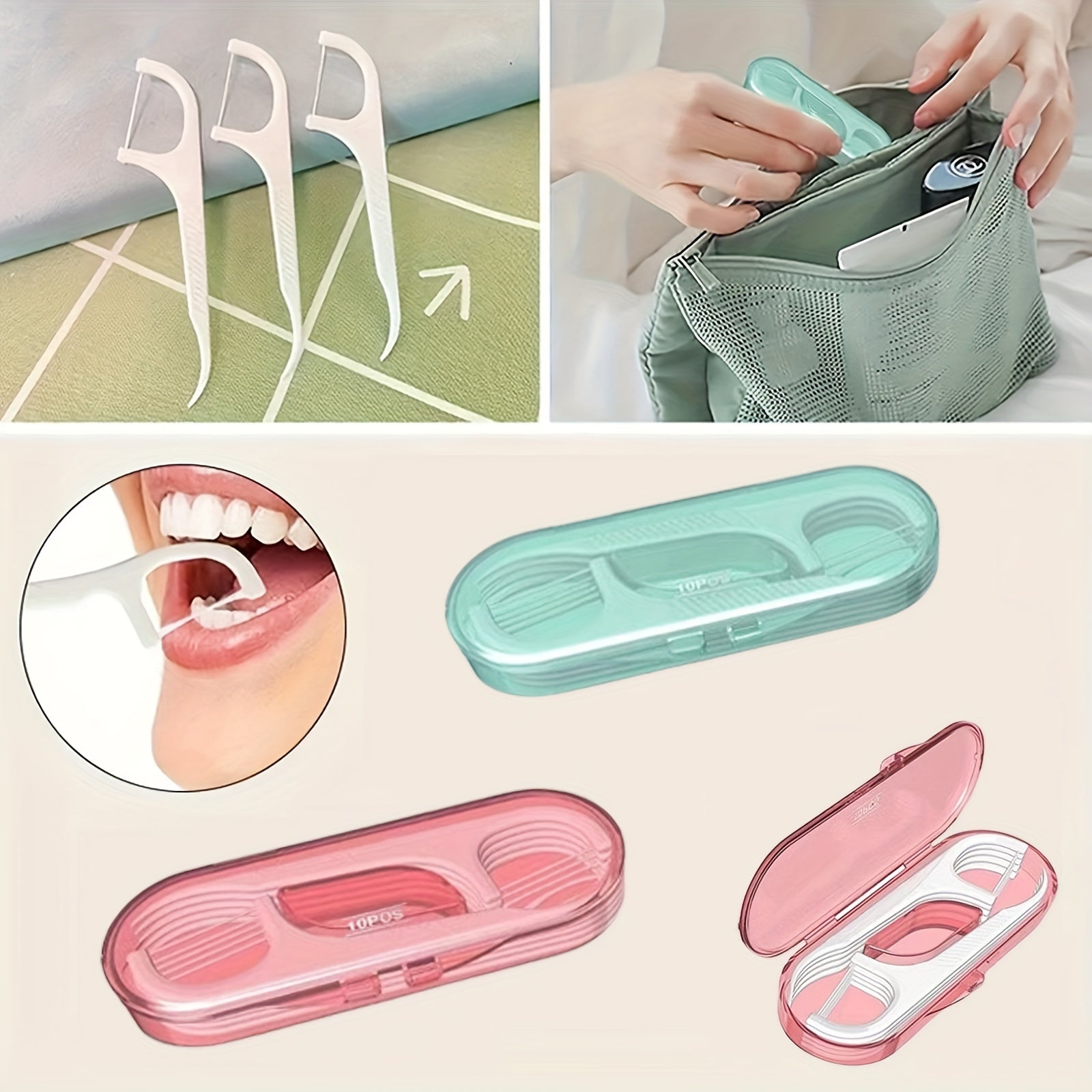 10Pcs Floss Dispenser Pack Tooth Cleaner Portable Hygienic Anti-slip Green