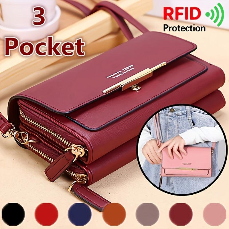 Women's Small Faux Leather Water-Resistant Shoulder Bag with Phone Card Wallet