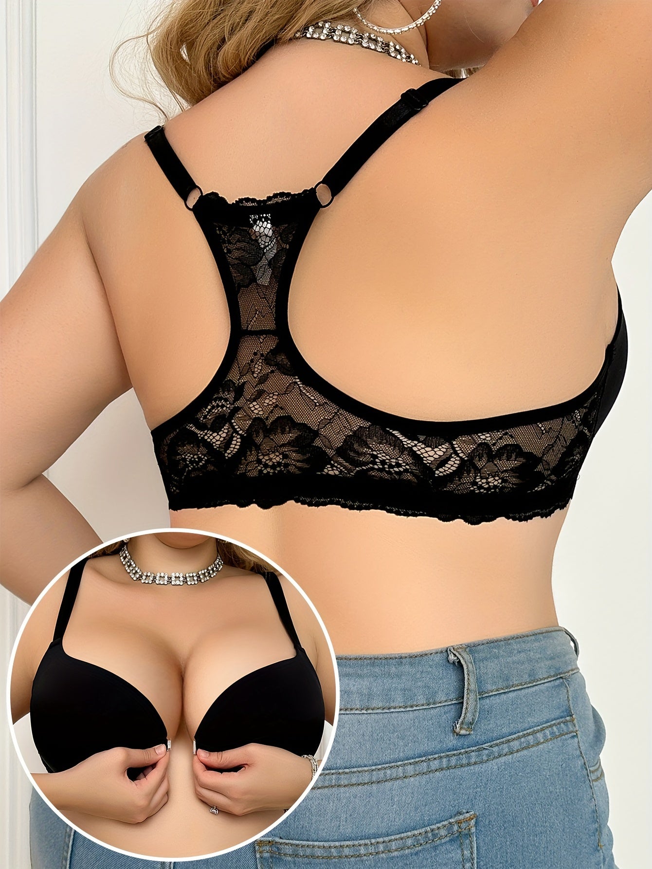 Women's Large Size Glossy Push-Up Bra with Underwire and Solid Color