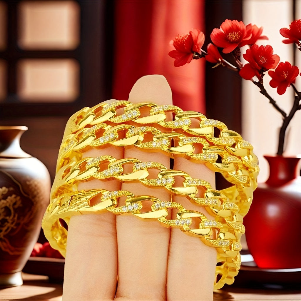 Set of 4 Bohemian Style Gold Plated Copper Bangles with Synthetic Zirconia for Weddings and Parties