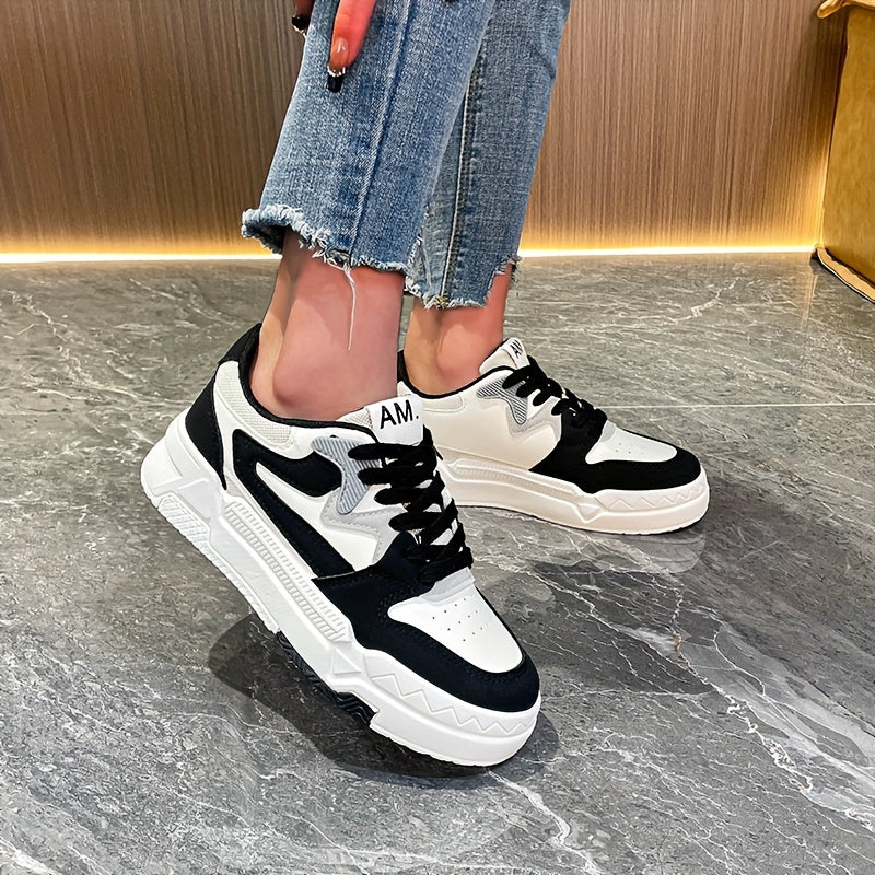 Women's Colorblock Casual Sneakers Lace-Up Platform Skate Shoes