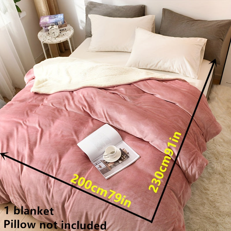 Double-Layer Soft Fleece Blanket for All Seasons Cozy Throw Pink