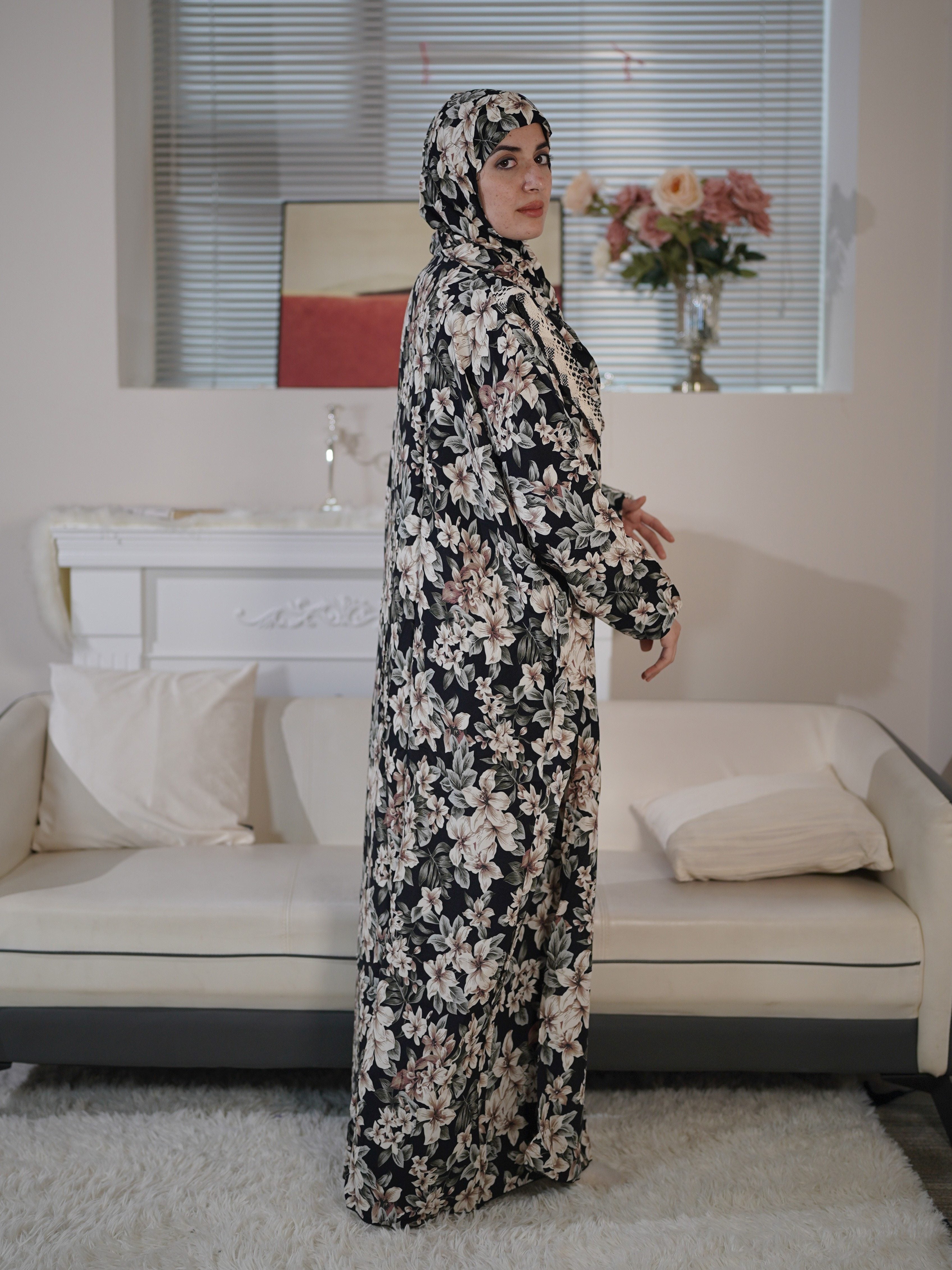 Women's Rayon Hooded Robe with Floral Print, Loose Fit, Lightweight