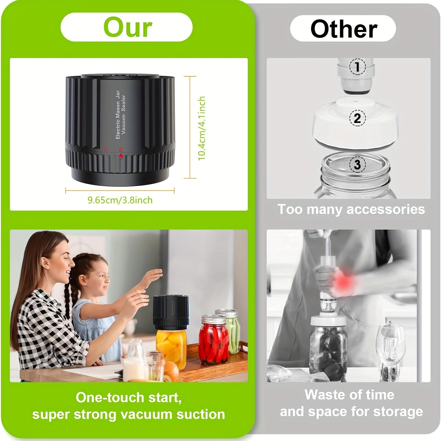 Kit de sellador al vacío con tarro eléctrico y abrelatas, recargable por USB, para almacenamiento de alimentos