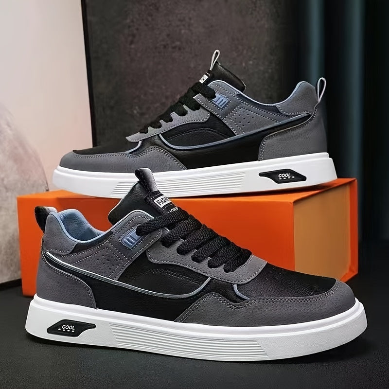 Men's Skateboard Sneakers Low Top Casual Sports Shoes Solid Color Faux Leather