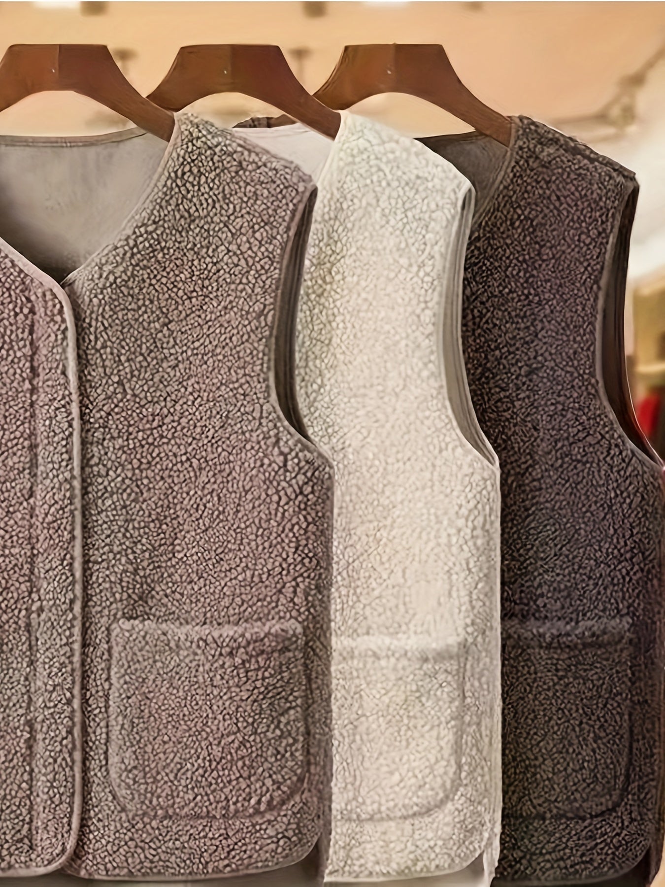 Women's Winter Lamb Vest Sleeveless Plush Jacket with Pockets and Zipper Front