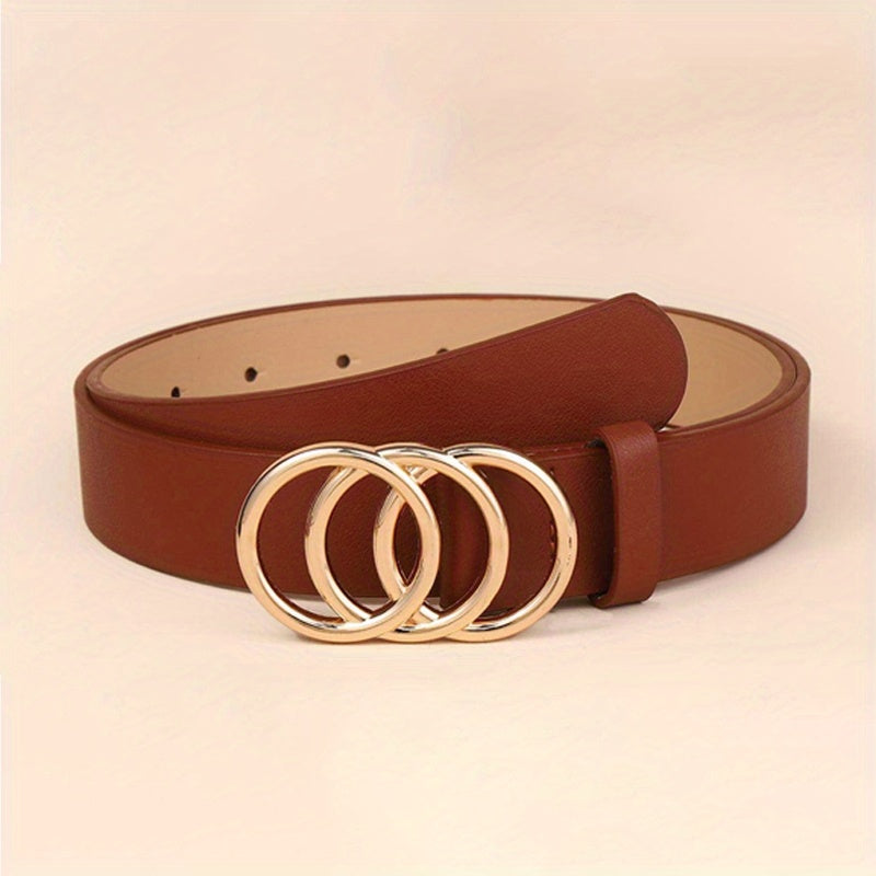 Women Leather Waist Belt for Jeans Dress with Golden Ring Buckle