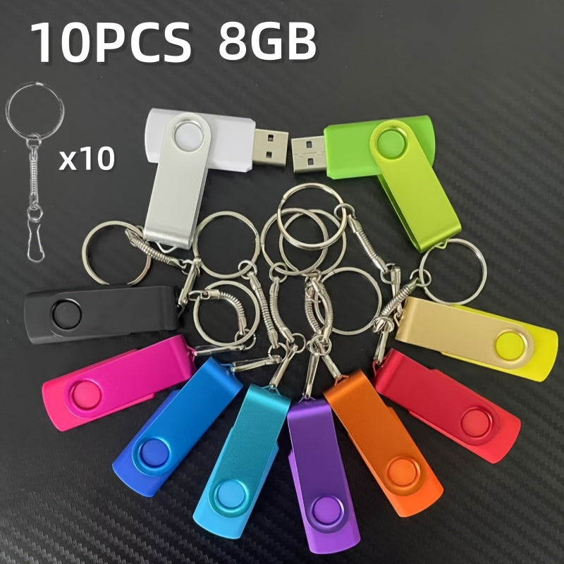 10 ta rang-barang metall USB flesh-disklar, haqiqiy sig'imi 128MB, 4GB, 8GB va 16GB o'lchamlarida. Bepul kalit zanjiri kiritilgan.