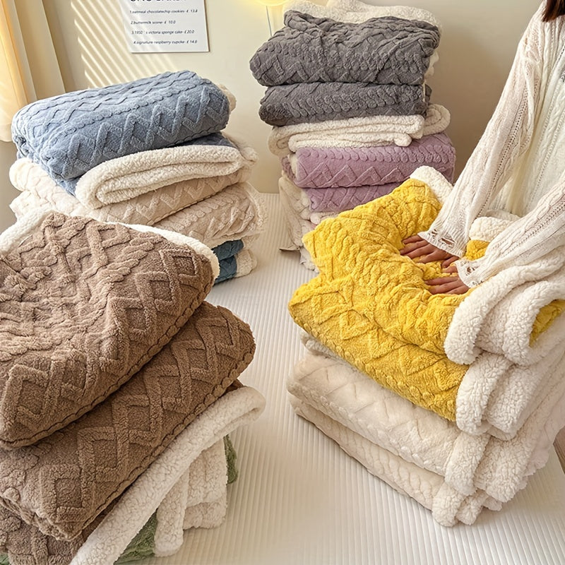 Dual-Sided Plush Blanket with Sherpa Fleece for All Seasons Polyester Knit Weave