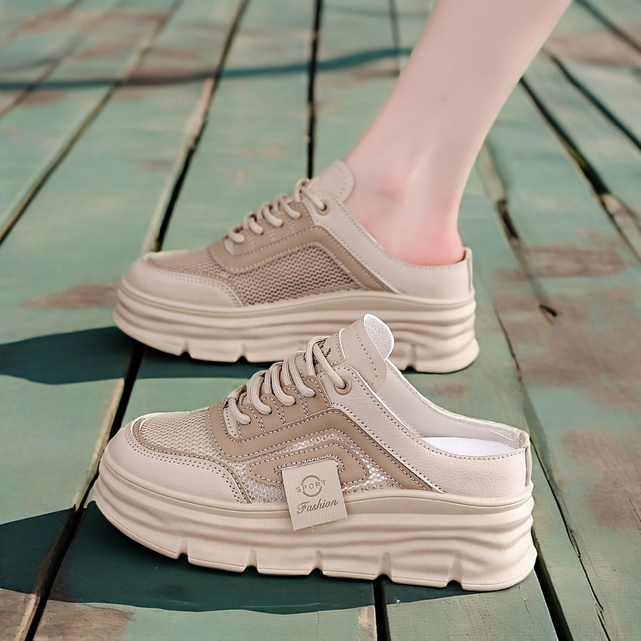 Women'S Casual Sneakers with Thick Platform Sole White Black Breathable Fabric