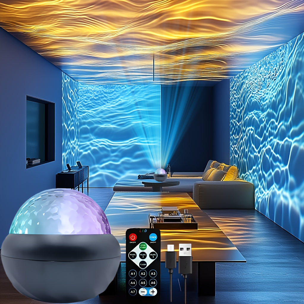 7-Color LED Night Light Water Ripple Effect USB Remote Control for Bedroom and Ambiance