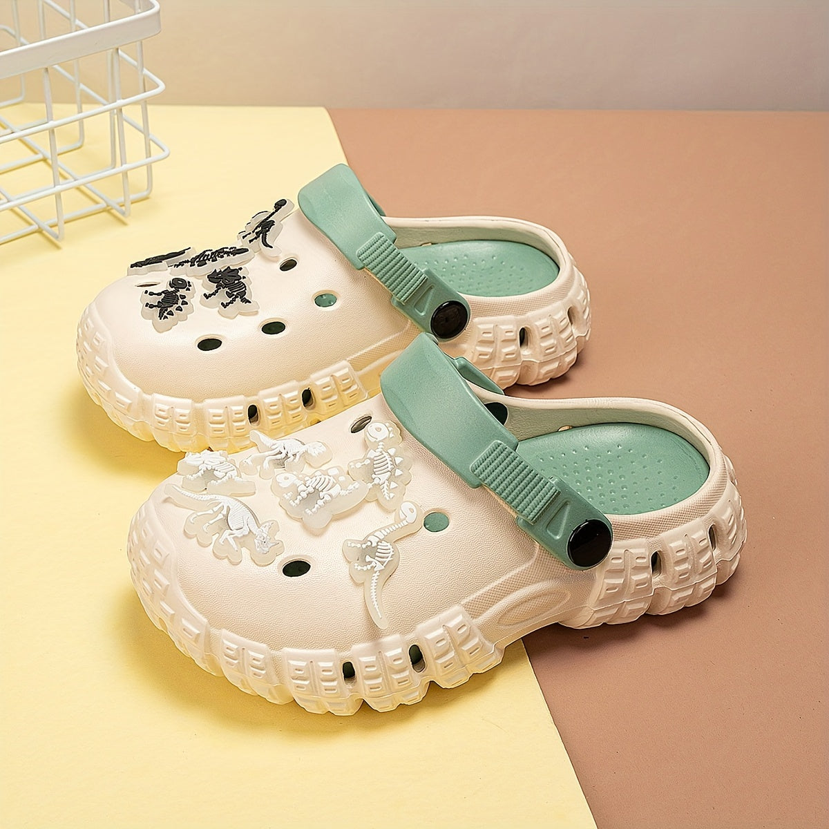 Kids Glow-in-the-Dark Dinosaur Clogs Breathable EVA Indoor Outdoor Casual Shoes for Boys and Girls