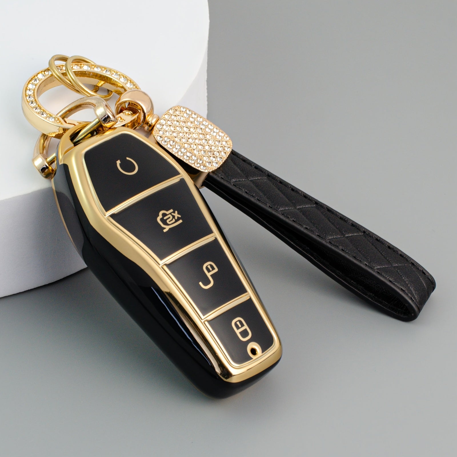 Elegant TPU Key Fob Cover with Crystal Keychain for EV Remote Control