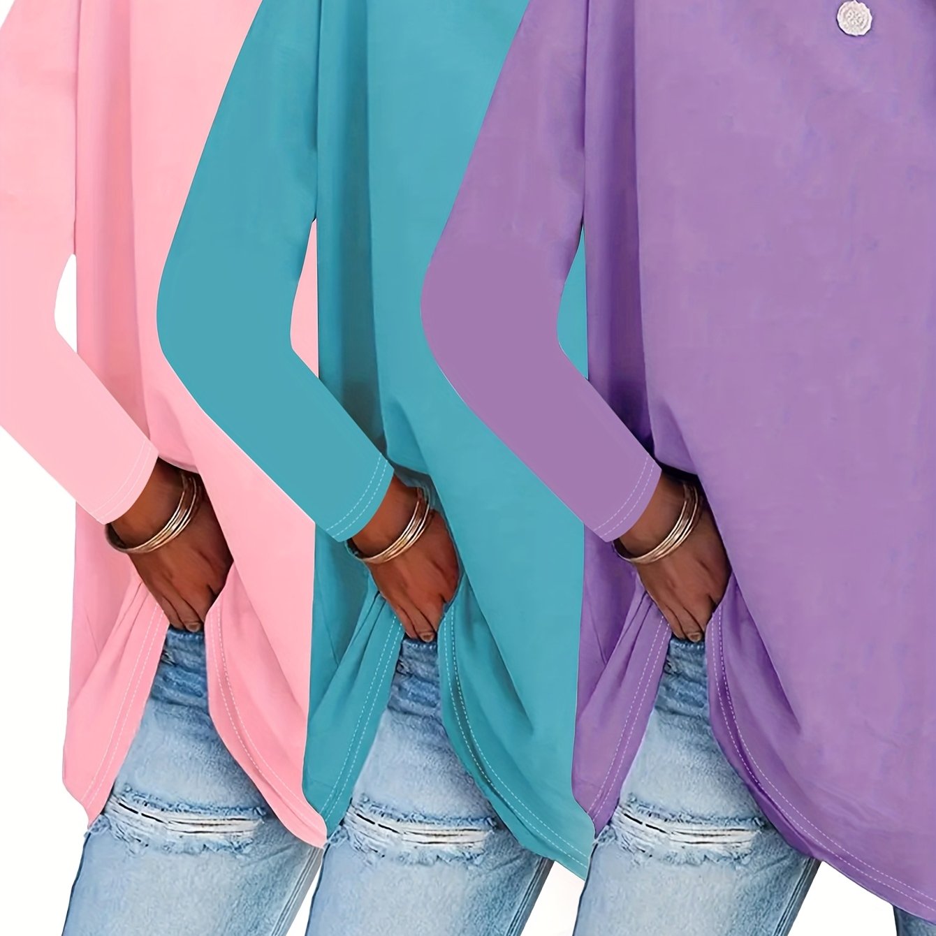 Женские свободные топы с длинным рукавом и круглым вырезом, 3 шт. в наборе, весна-лето, цветовые комплекты