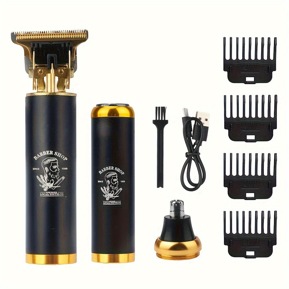 Set de cuidado capilar 3 en 1, cortapelos eléctrico, recortador de orejas y nariz, recargable por USB, afeitadora de barba