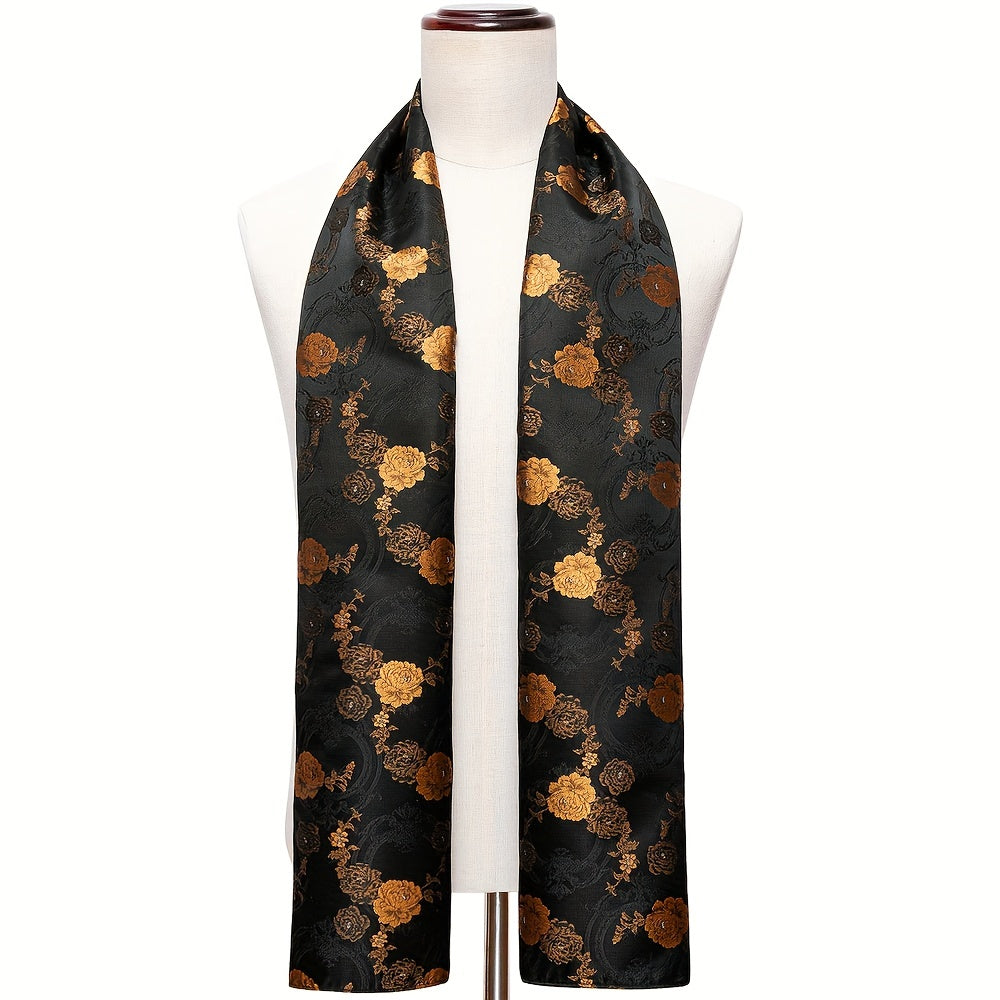 Men's Black Jacquard Paisley Floral Scarf for Autumn Winter