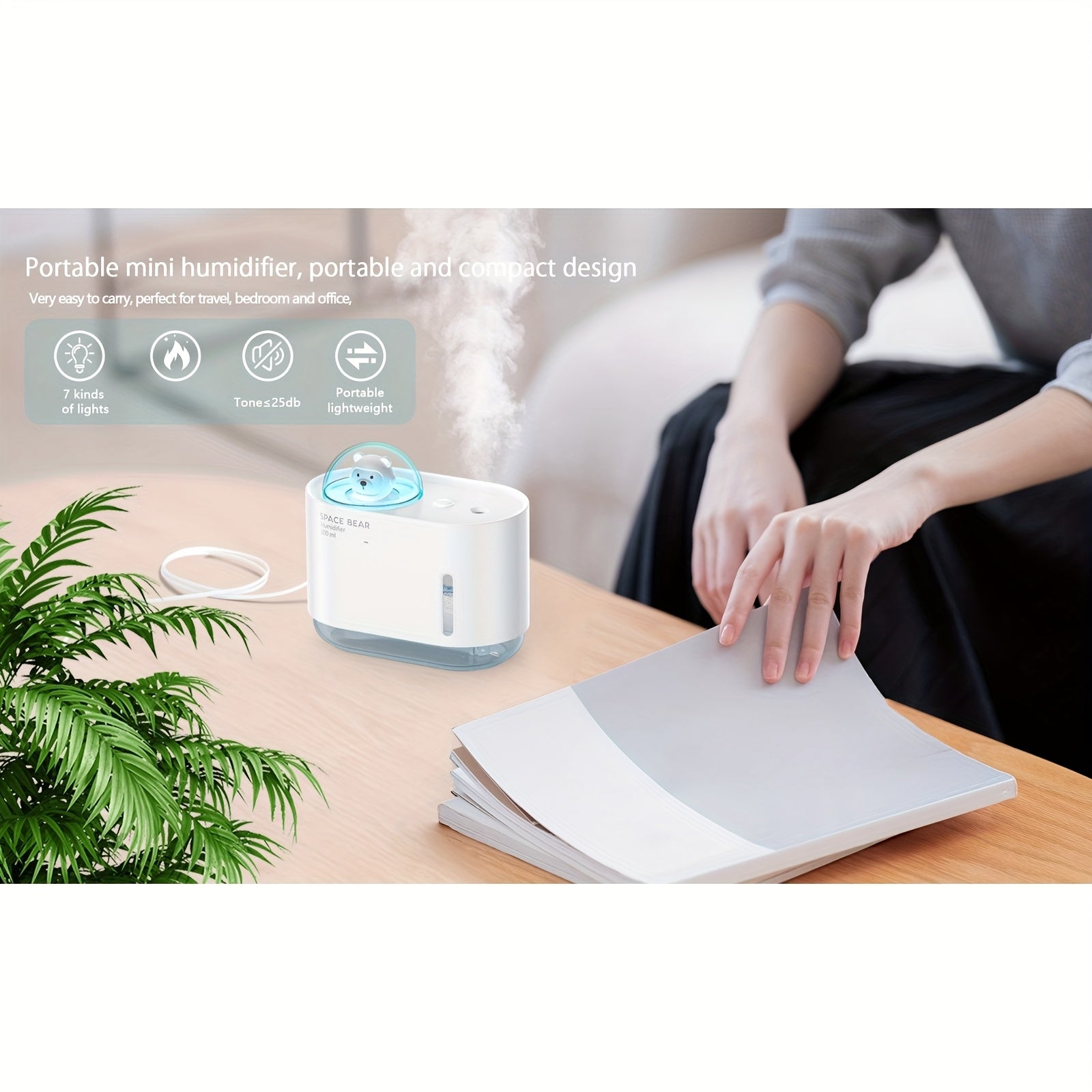 Тихий охлаждающий увлажнитель с цветной ночной подсветкой, портативный USB для офиса и спальни