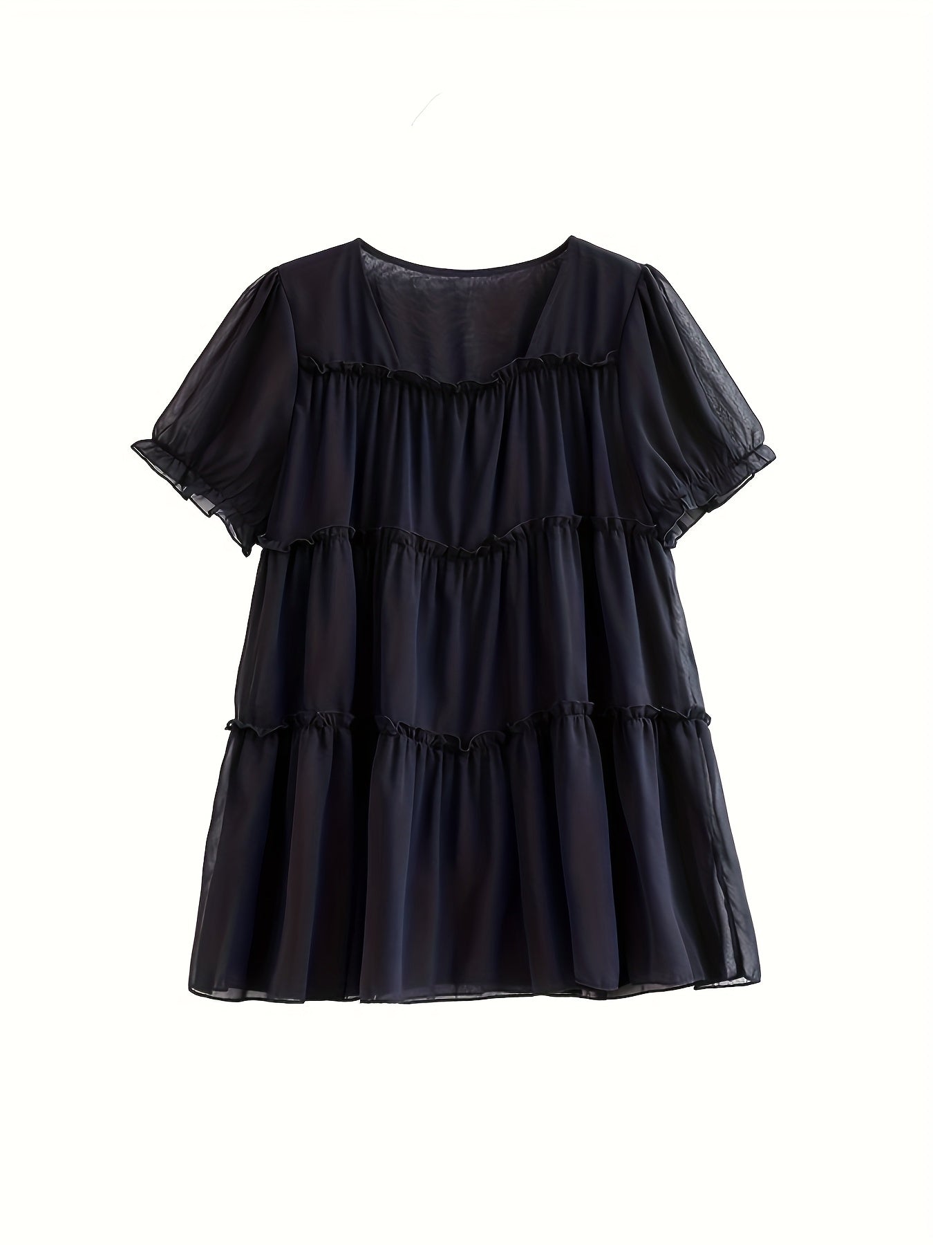 Women's Plus Size Chiffon Blouse Black Short Sleeve Casual Top