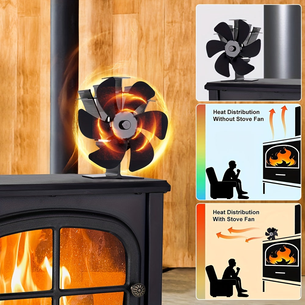 6-Blade Wood Stove Fan Non-Electric Portable Heat Distribution Indoor Outdoor