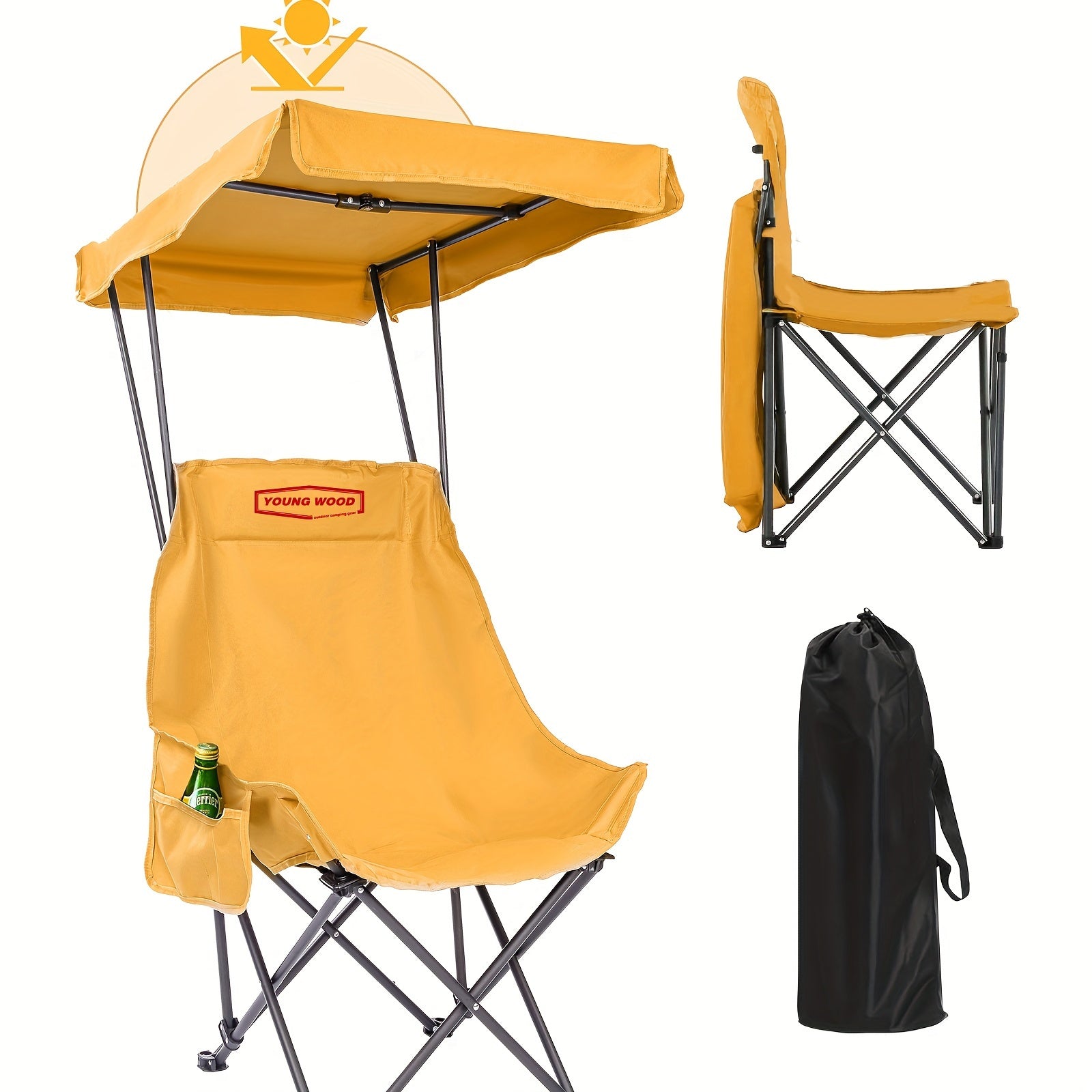 Portable Camping Chair with Sun Shade Canopy, Adjustable, Lightweight, Supports Up to 330 lbs