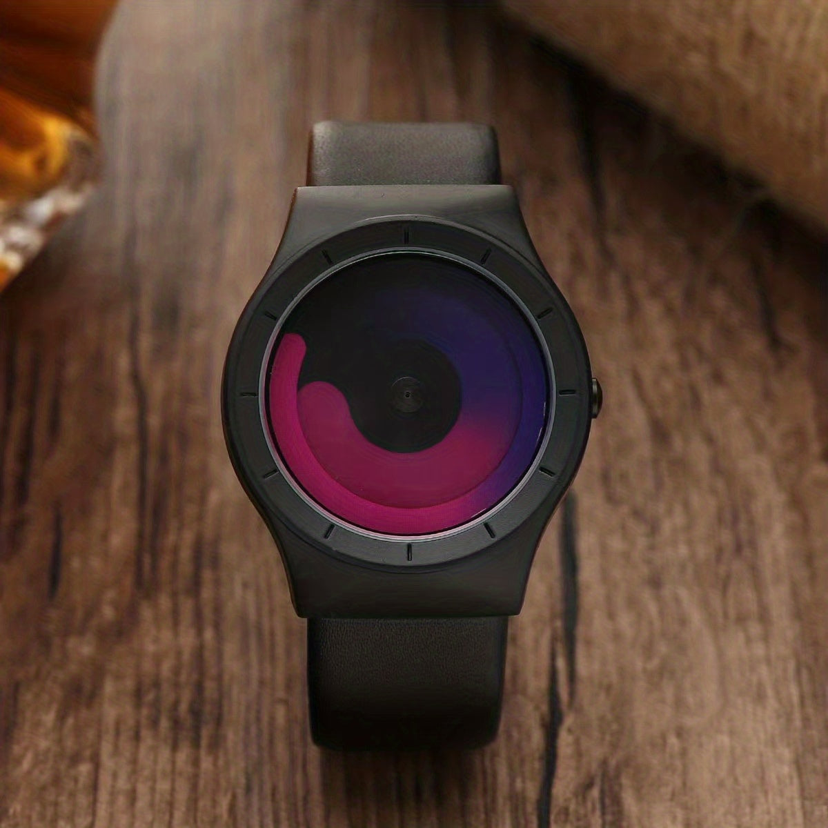 Minimalist Unisex Leather Strap Round Quartz Wristwatch with Tai Chi Dial