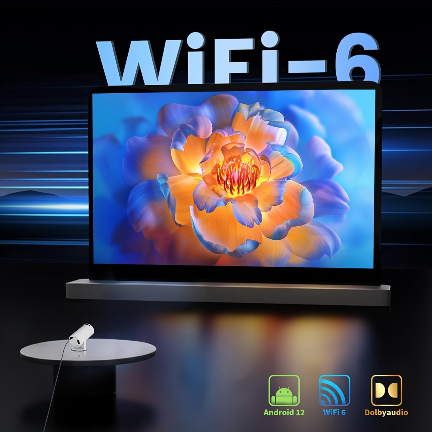 Intelligent Projector 1280x720P 180° Projection Home Cinema Camping Office