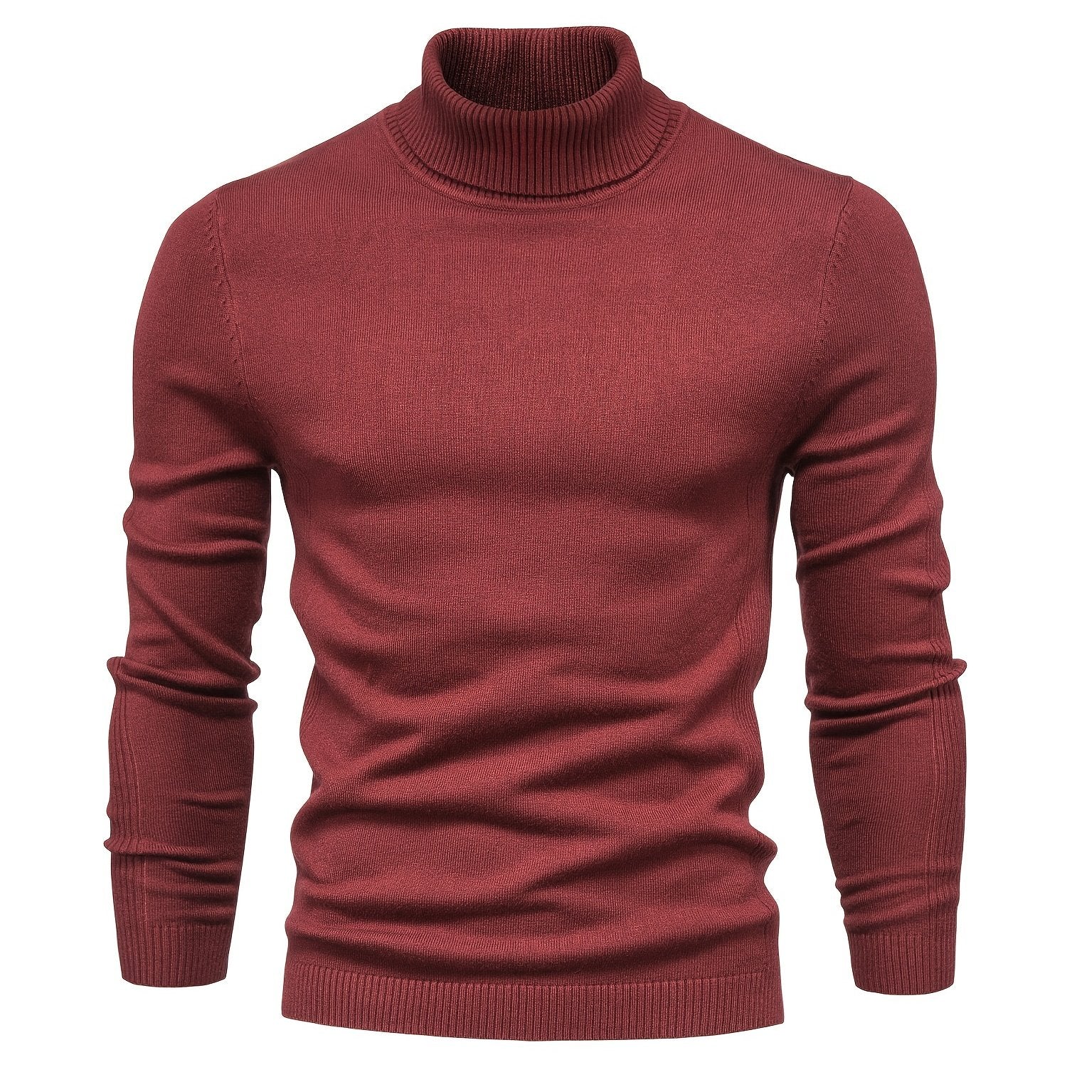 Suéter de cuello alto de viscosa de alta elasticidad para hombre, color sólido, estilo casual de invierno, ajustado