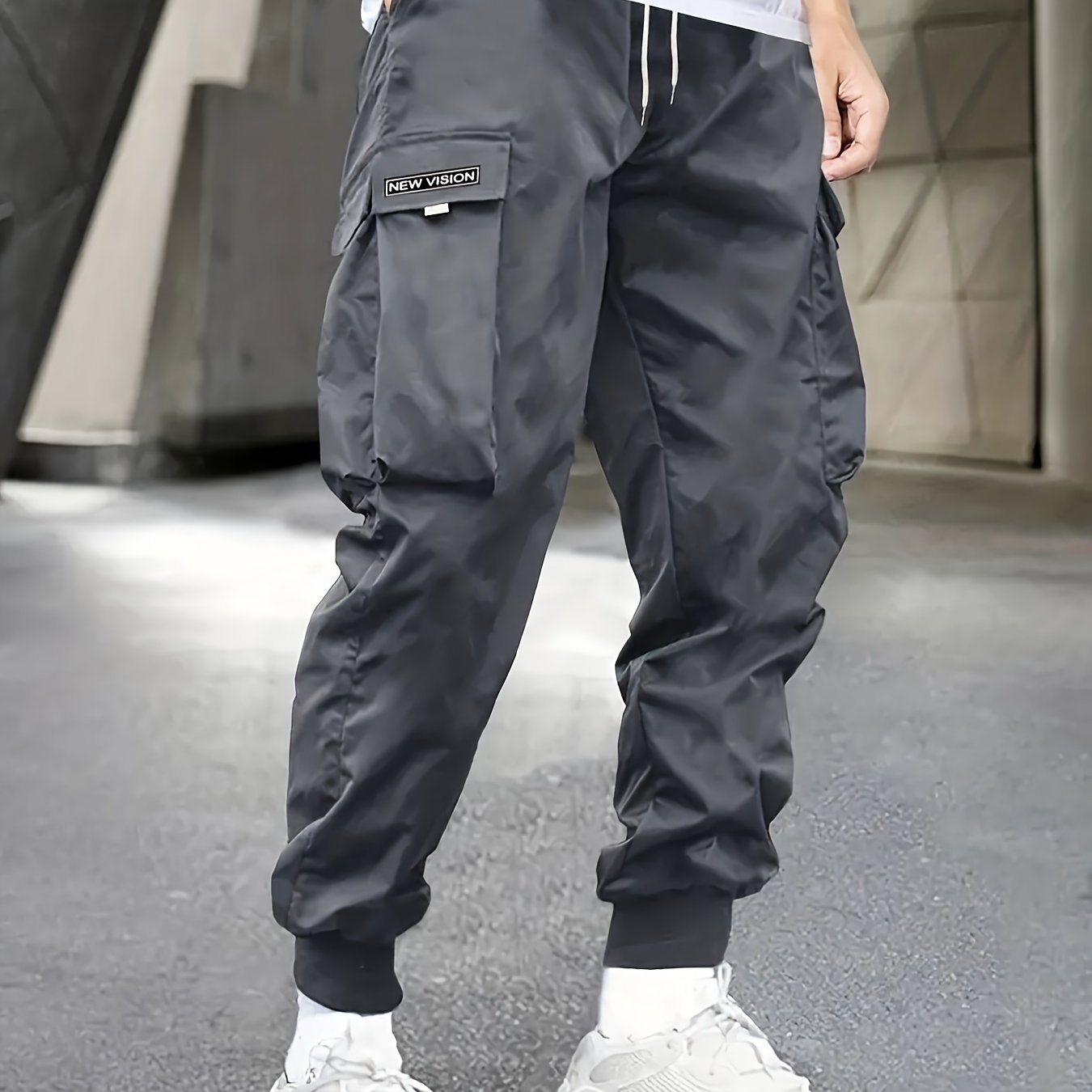 Plus Size Men's Cargo Joggers Woven Polyester Casual Drawstring Solid