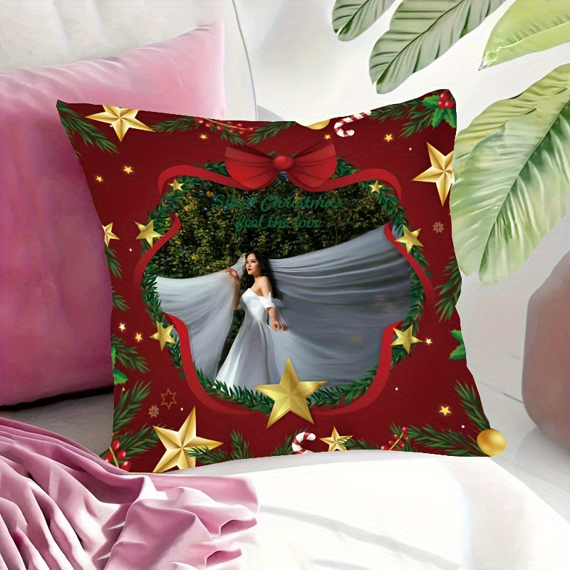 Personalized Christmas Photo Pillow with Double-Sided Design for Pets and Family