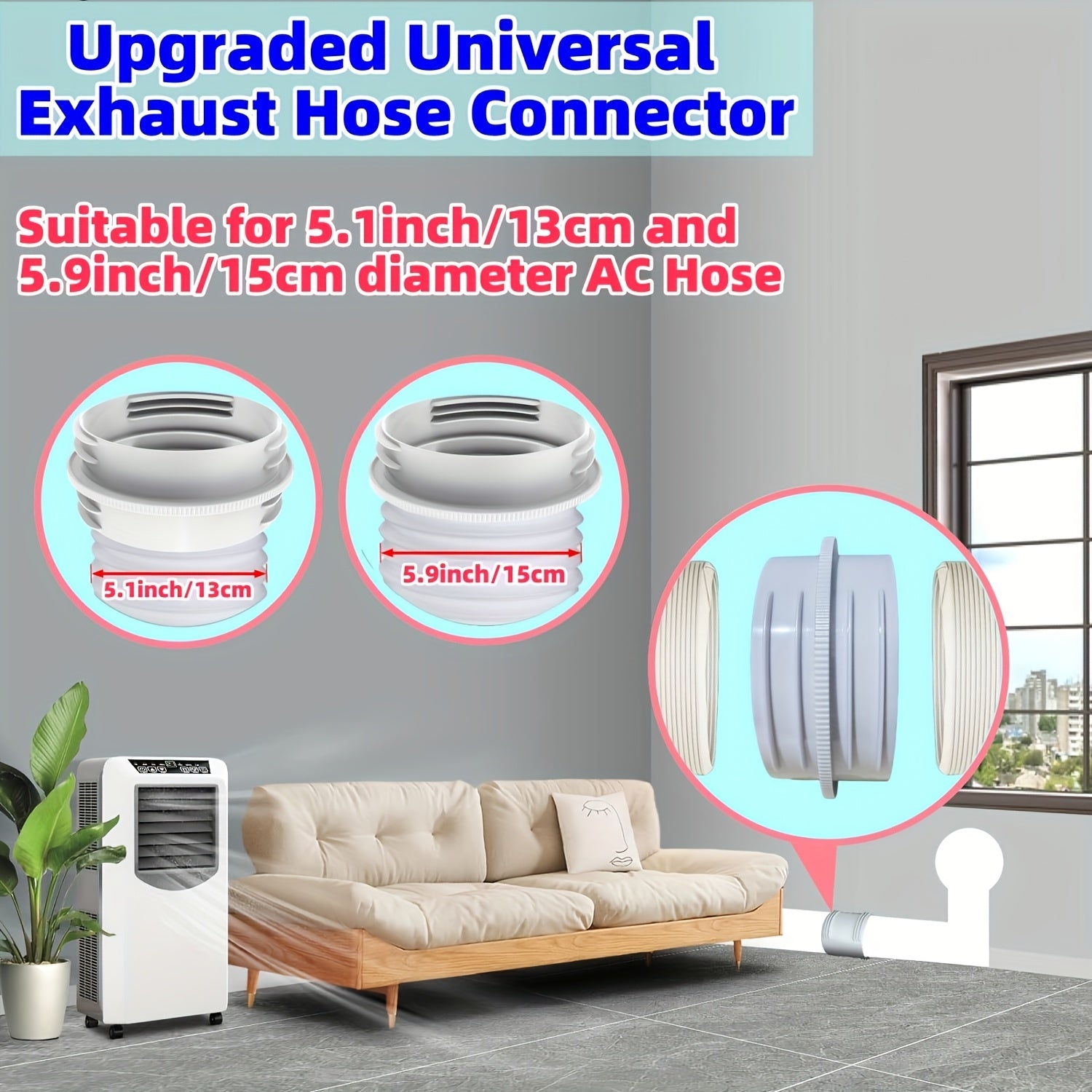 Portable AC Exhaust Hose Connector 12.95cm 14.99cm ABS Plastic Durable Heat Insulation