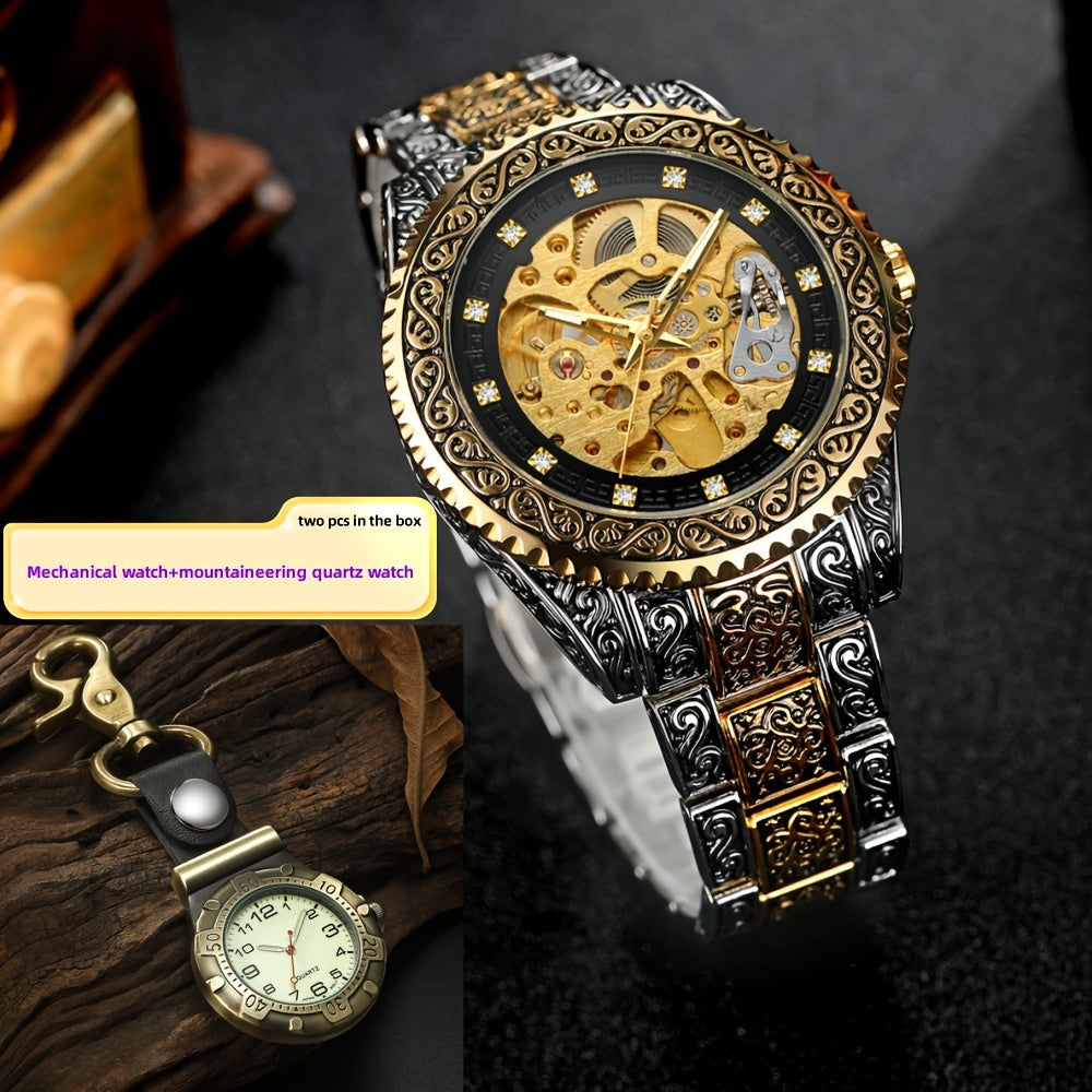 Reloj mecánico de oro para hombre con cierre mariposa y diseño hueco