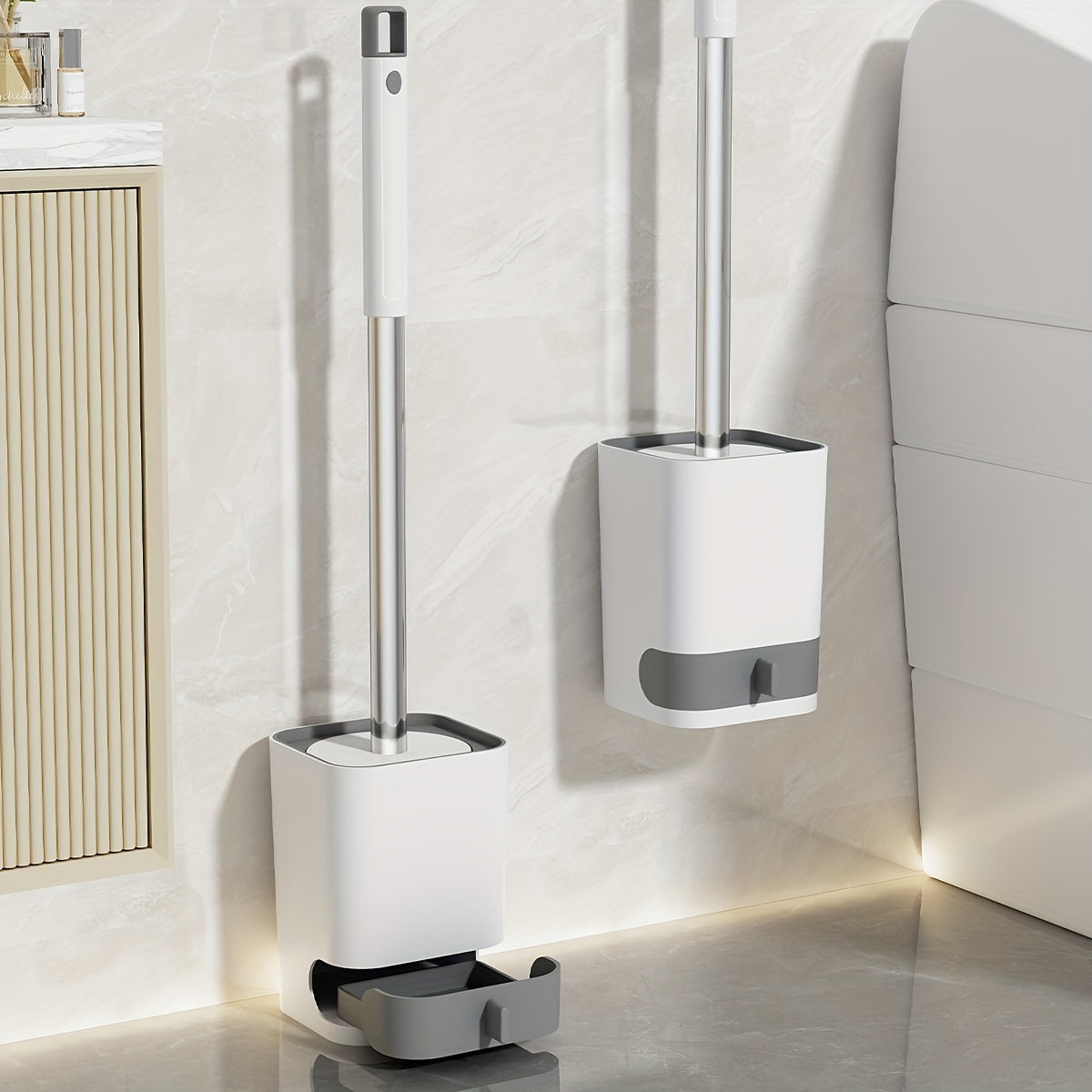 Long-Handle Toilet Brush with Drain Holder, Flexible No-Dead-Corner Design