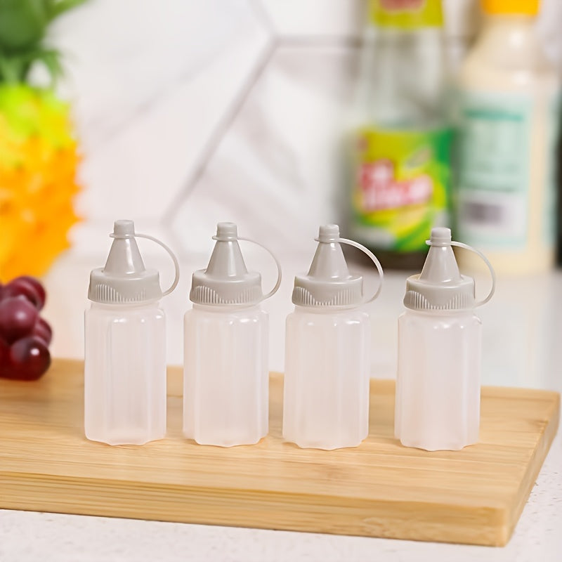 Set of 4 Transparent Plastic Seasoning Bottles with Gray Lids for Sauces and Dressings