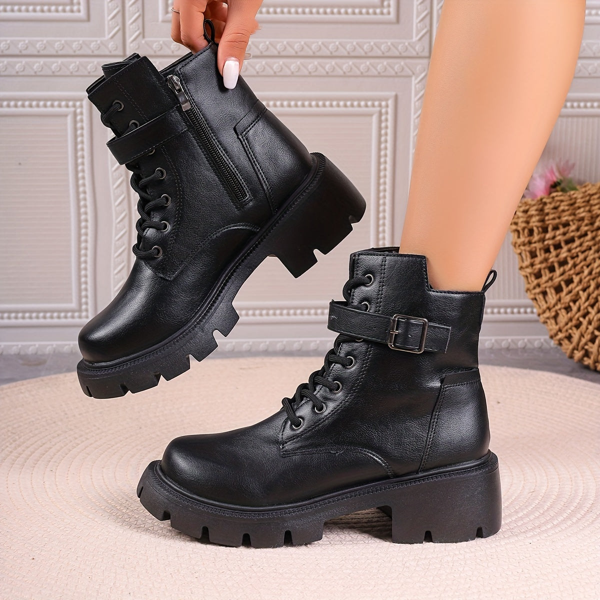 Ayollar uchun bir rangli kundalik botinkalar yon zippersi, burg'ulash, bardoshli taglik