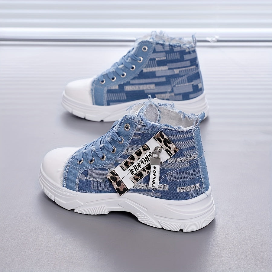 Ayollar uchun Chunky Sole yuqori cho‘ntakli sport poyafzali Leopard print qirqilgan bo‘lak