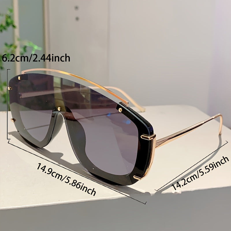 Women's Gradient Lens Semi-Rimless Shield Sunglasses with One-Piece Lens