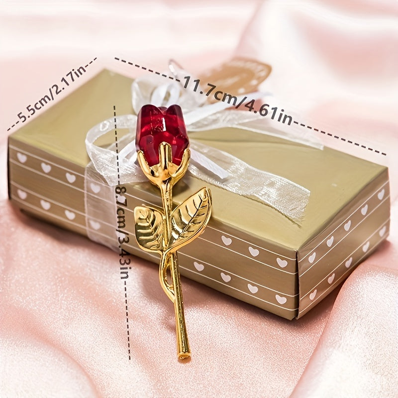 Rosa de cristal con flor artificial, con tallo de plata y oro para regalo y decoración