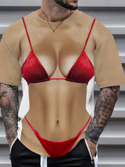 Men's Plus Size Summer T-Shirt with Geometric Print Crew Neck Regular Fit