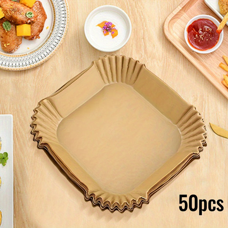 Set of 50 Rectangular Air Fryer Baking Papers Non-Stick Parchment for Oven Microwave