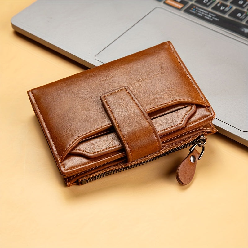 Мужской короткий кошелек из искусственной кожи с ретро-многокартными слотами, черный